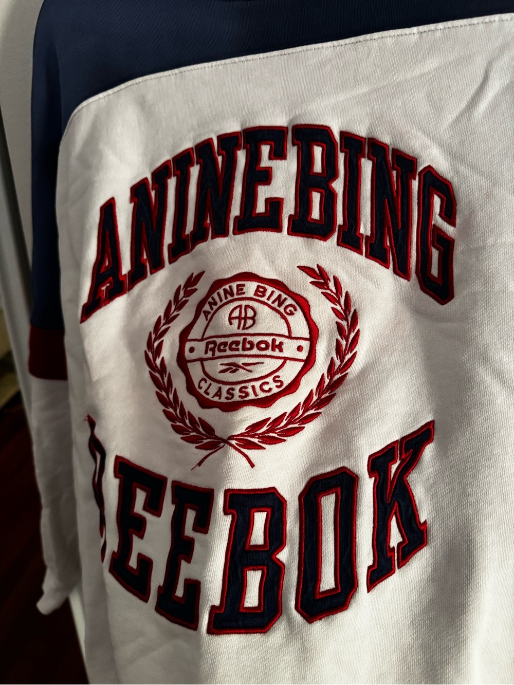 Anine Bing x Reebok White Navy Red Logo Crewneck Sweatshirt - Picture 7 of 8